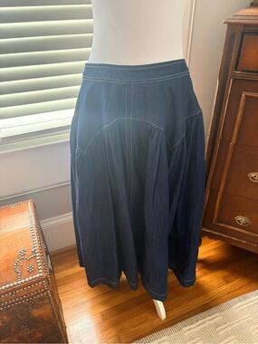 Anthropologie Dark Blue Denim Midi Skirt